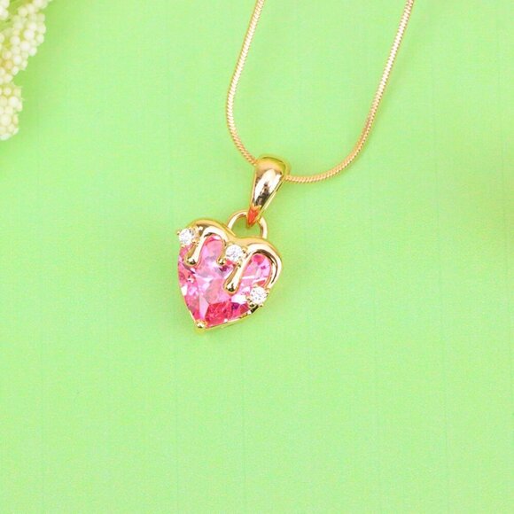 "Heart Drip Pink Pendant in Gold Finish Romantic Charm, XPPT1698 - Picture 10 of 13